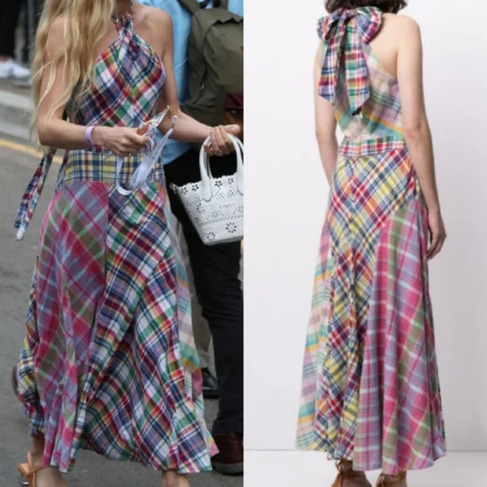 Polo by Ralph Lauren Multicolor Madras Halter Dress